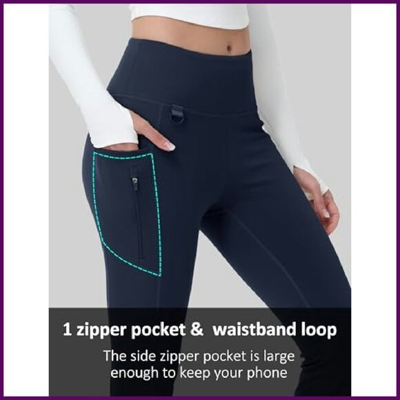 Fleece Lined Waterproof Flare Leggings High Waist Bootcut Winter Pants - Picture 5 of 8